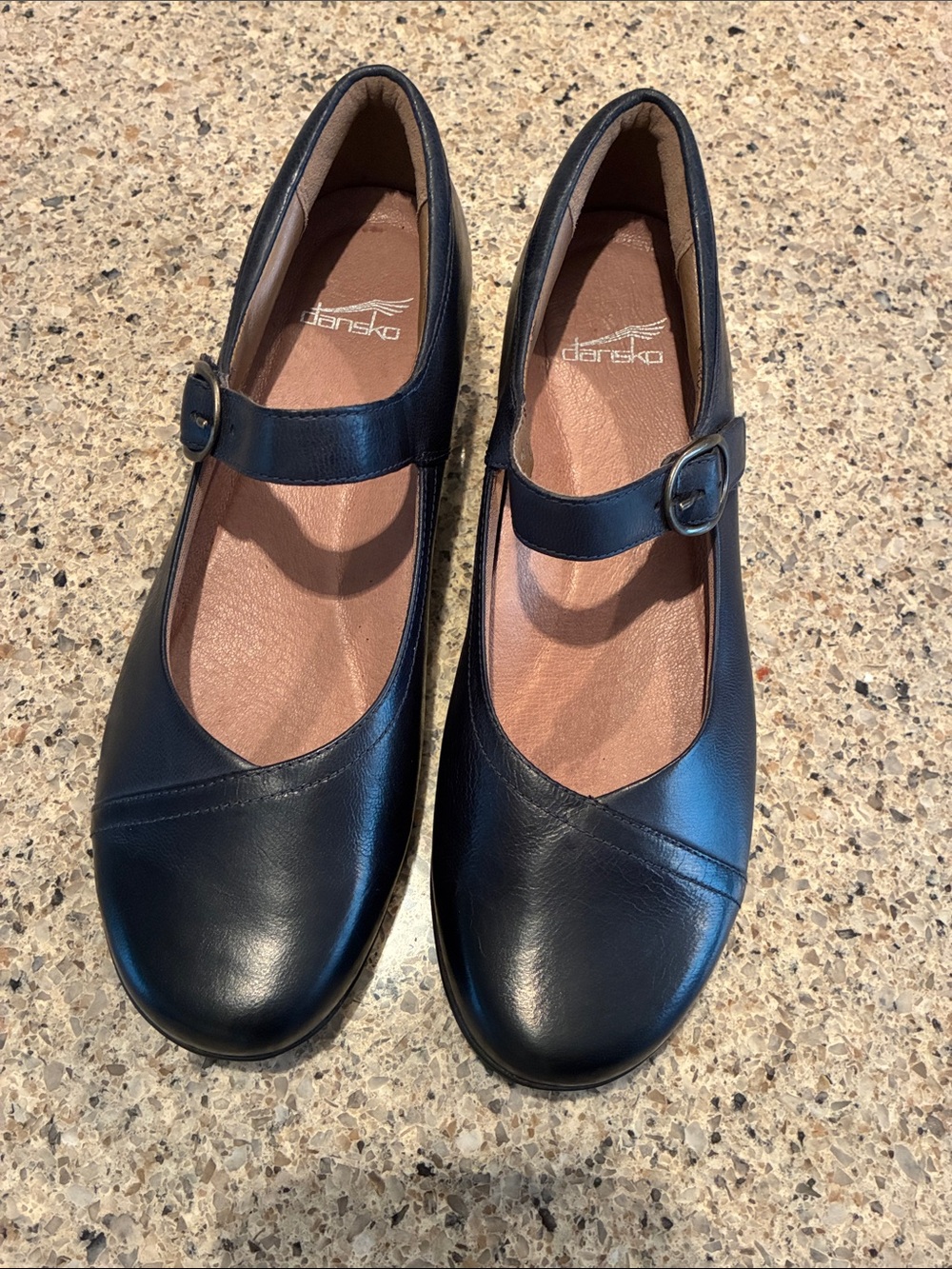 Dansko Fawna Navy Leather Mary Jane Flats with Buckle Strap Women’s 41